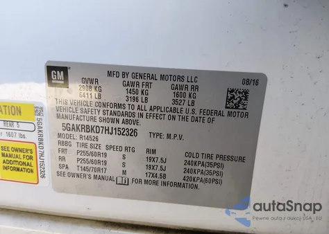 2017 Buick Enclave Leather z USA, uszkodzony, nr VIN 5GAKRBKD7HJ152326